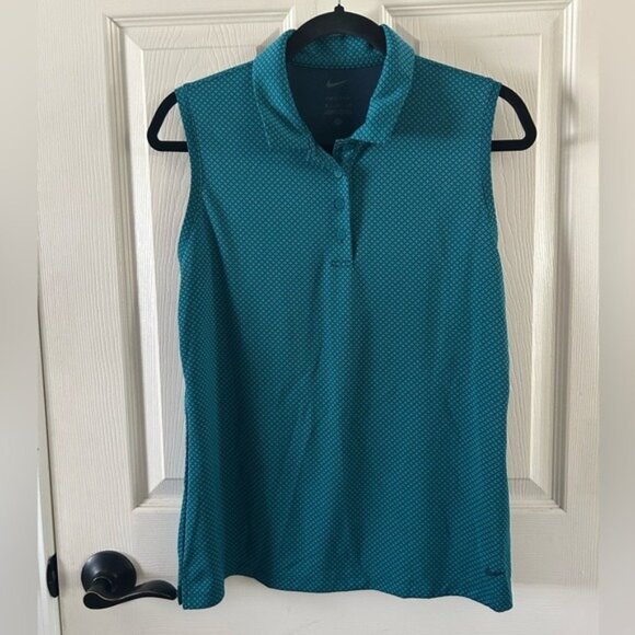 Nike Dri-Fit Golf Tennis Polo Collared Tank Top Teal Geometric Sz Med - Picture 2 of 14